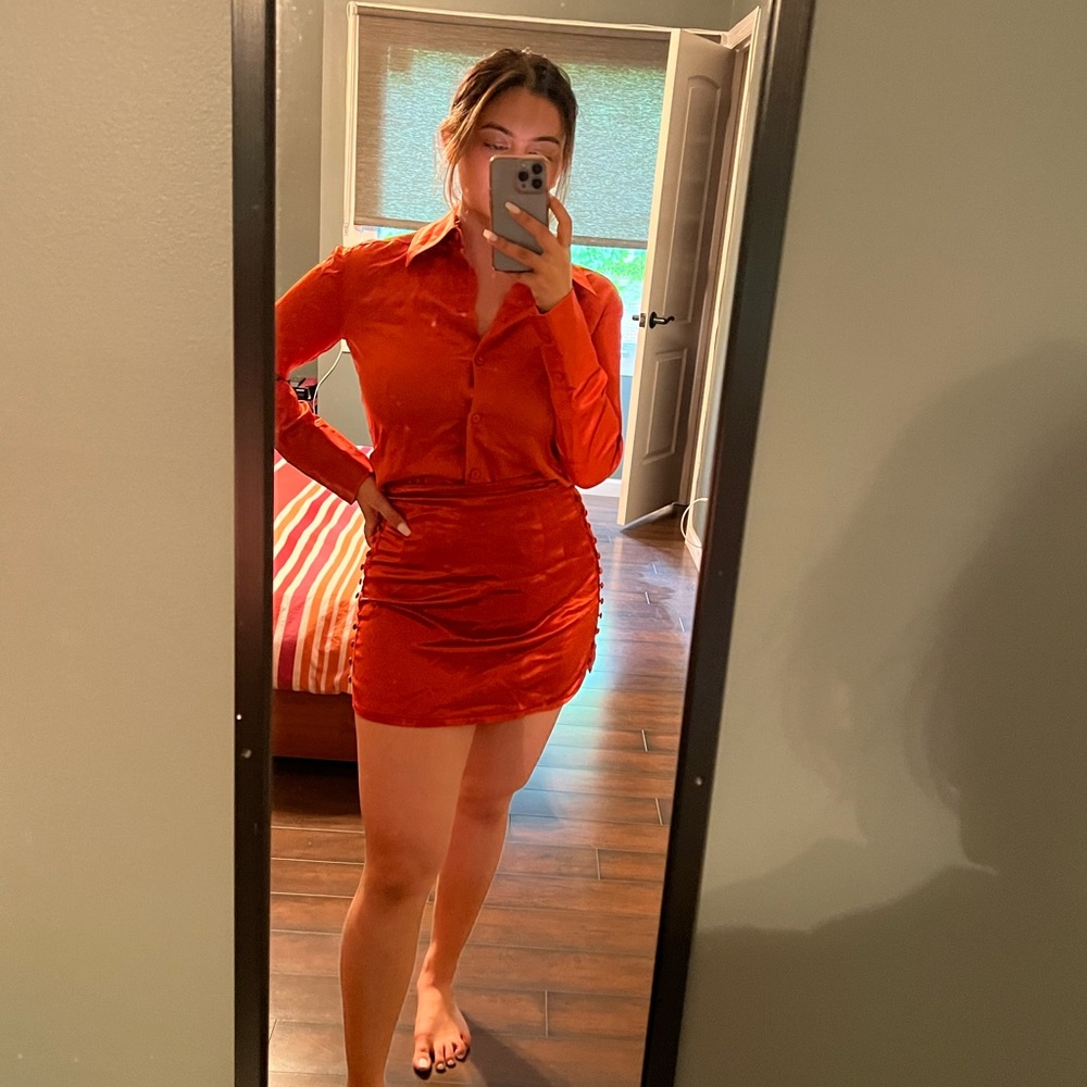 Zara satin shirt & skirt matching set